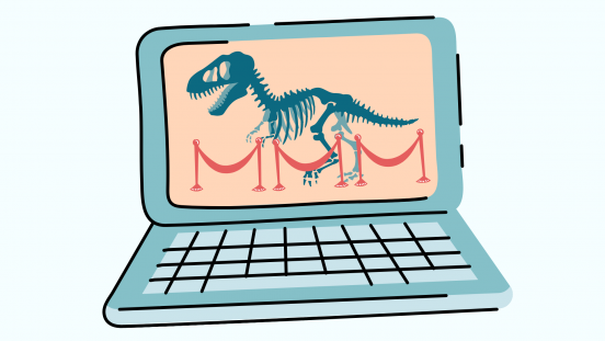 dinosaur fossil on computer screen