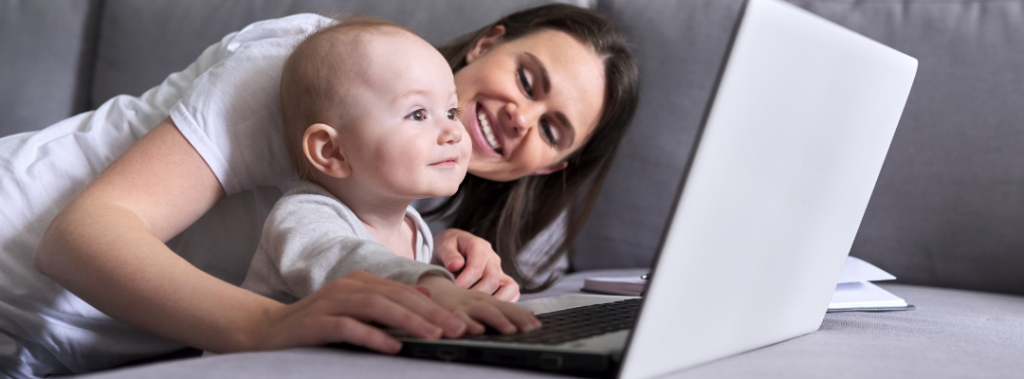 mom and kid in front of laptop