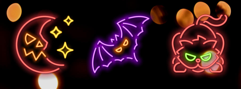 halloween moon, bat, and cat