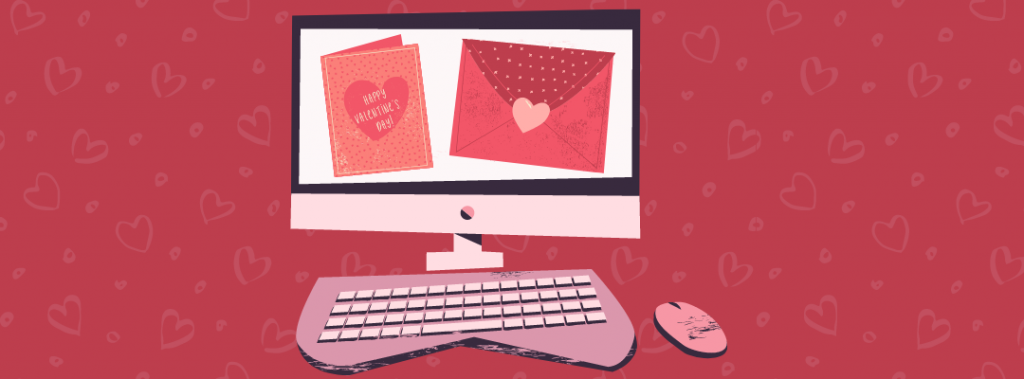 computer wuth valentine cards on screen