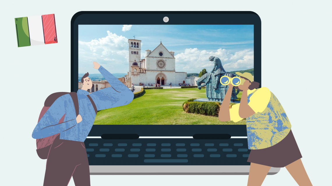 laptop with virtual tour of italy