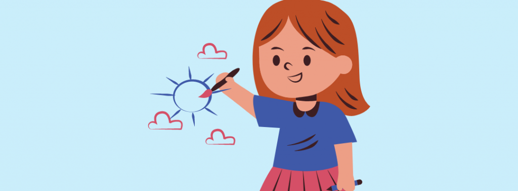 kid drawing sun and clouds