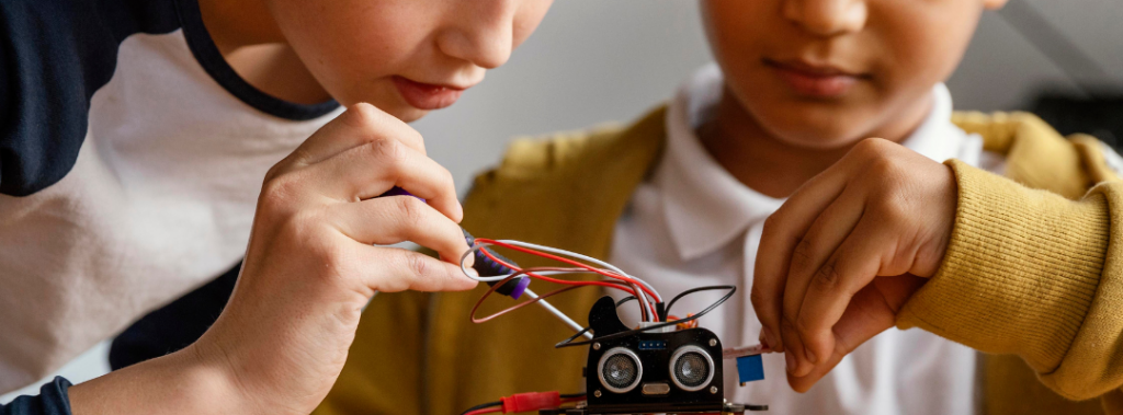 kids building little robot