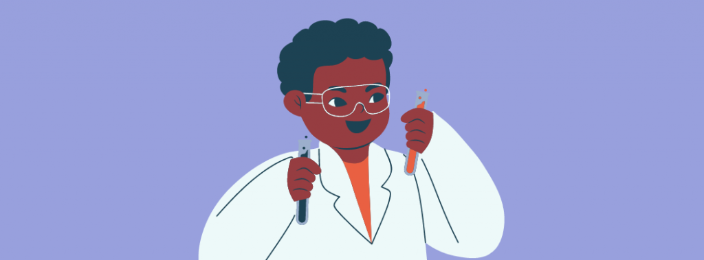 kid scientist holding vials