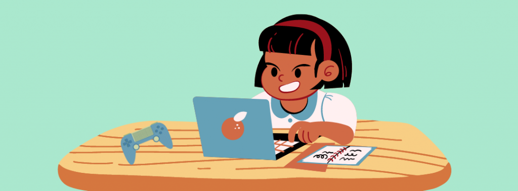 girl coding on laptop